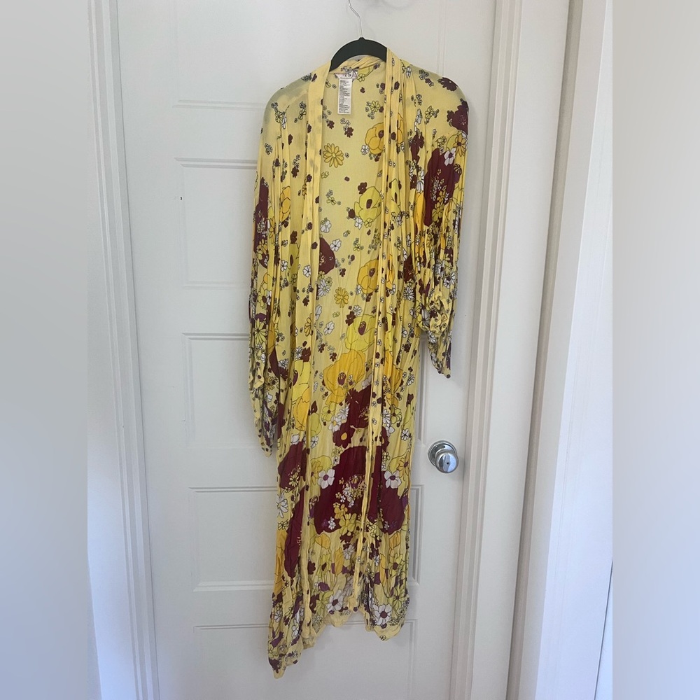 Free People Yellow and Burgundy Floral Swim Coverup